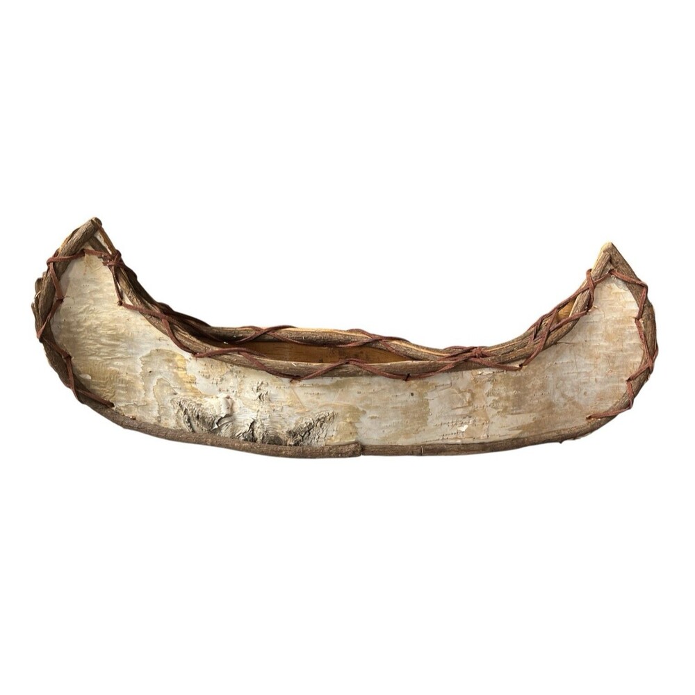 Vtg Canoe Adirondack Style Handmade American White Birch Bark Flat Bottom 19"
